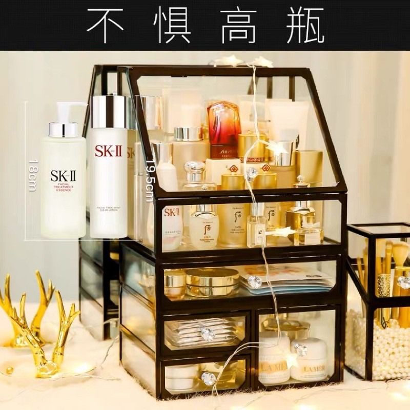 Nordic black series glass makeup organizer black box, Beauty & Personal