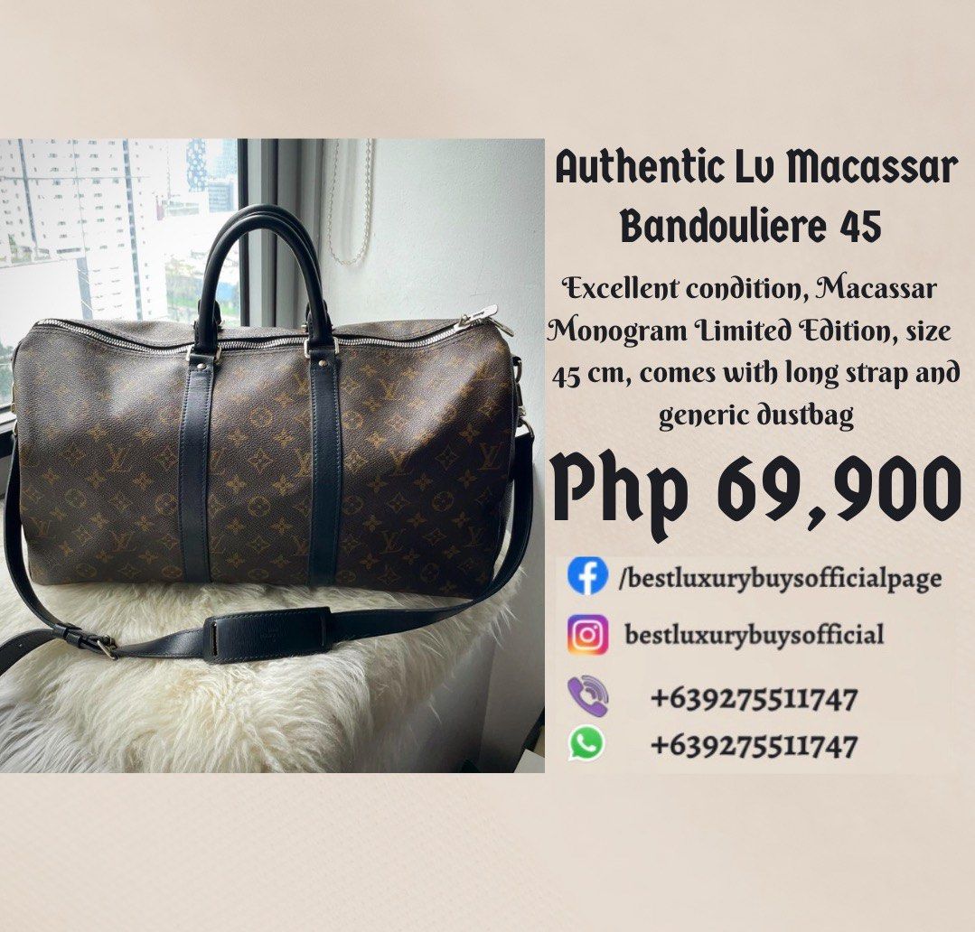 Authentic Louis Vuitton (LV) Keepall 45 Monogram Macassar, Luxury, Bags &  Wallets on Carousell