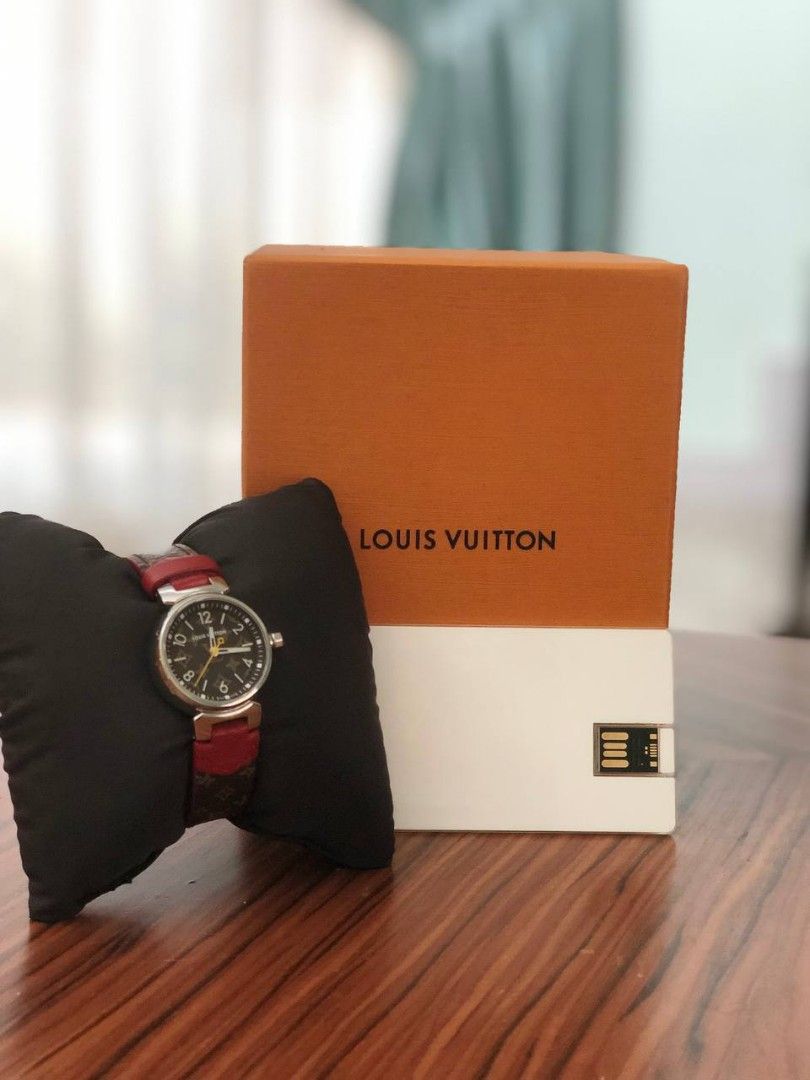 Louis Vuitton Stainless Steel Monogram Tambour Q1211 Women's Wristwatch 28  mm Louis Vuitton