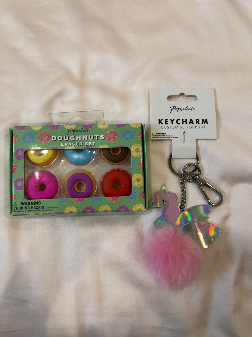 Paperchase Eraser Doughnut Set & Unicorn Keychain, Hobbies & Toys
