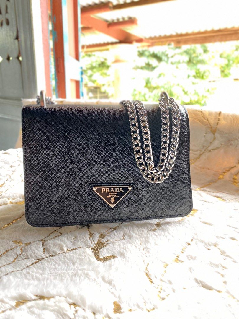 Prada Chain Link Trim Shoulder Bag Black, Women's Fashion, Bags & Wallets,  Shoulder Bags on Carousell