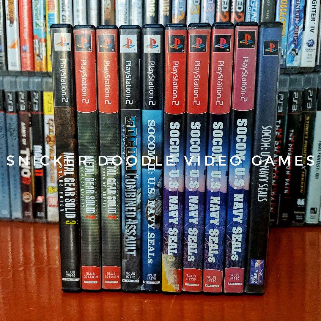 PS2 PRE OWNED SOCOM & METAL GEAR SOLID GAMES (Category: PlayStation) located in Manila. Submitted by watchesvideogamestoys (Listing ID 1211823050, Image 1). Description: FOR SALE PS2 GAMES PRE OWNED SOCOM: U.S. Navy Seals (3) WITHOUT MANUAL - PhP350 SOCOM: U.S. Navy Seals (2) WITH MANUAL - PhP350 SOCOM II: U.S. Navy Seals (1) WITH MANUAL - PhP450 SOCOM: U.S. Navy Seals Combined Assault (1) WITH MANUAL - PhP500 Metal Gear Solid 2: Sons of Liberty 
