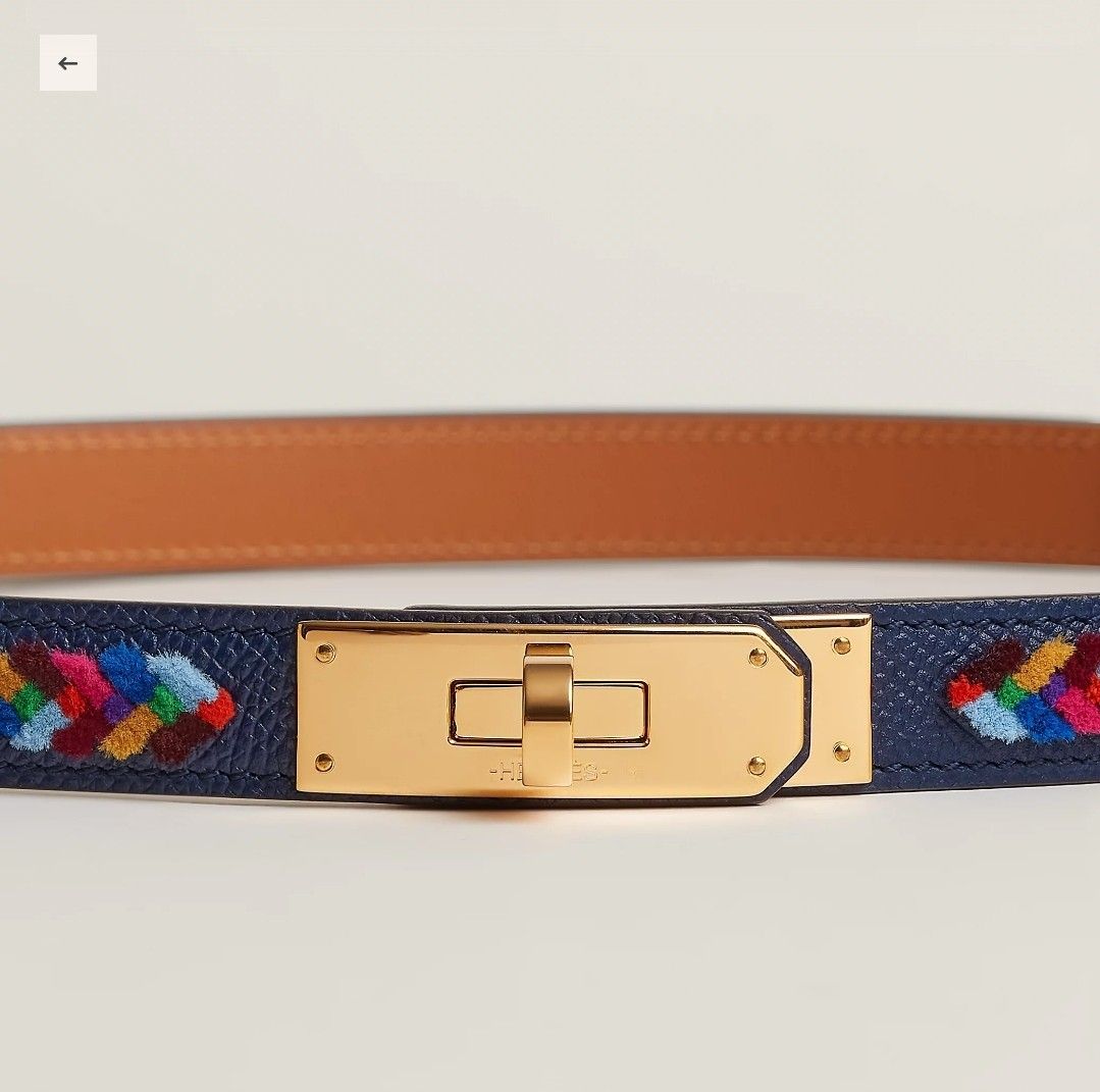 Hermes. Blue Kelly Gold Tone Hardware Belt Pre-owned Hermes Kelly Retourne 32 Bleu Electric Togo Gold  main image 2