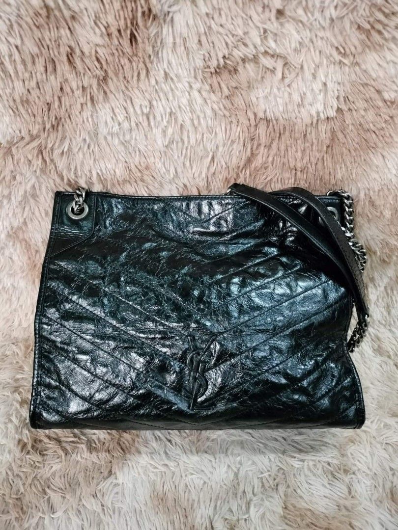 Saint Laurent Niki Large Crinkled Calf Shopper Tote Bag