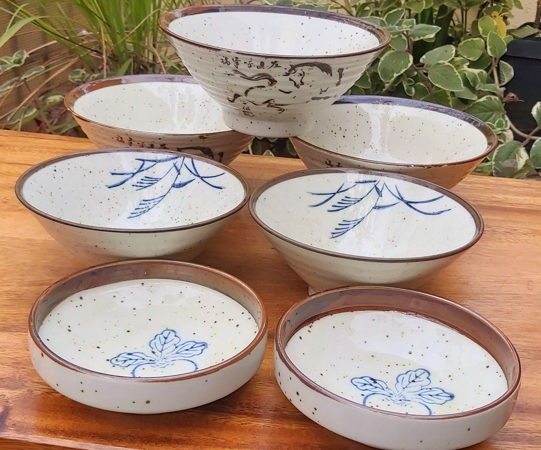 Stoneware Bowl Set (Category: Other Kitchenware & Tableware) located in San Pedro. Submitted by PrettyBakersCollection (Listing ID 1211857666, Image 1). Description: Stoneware Set-Mix & Match • 3 pcs. Ramen bowl 7" x 3" • 2 pcs. Rice bowl 6" x 2.5" • 2 pcs. Soup Bowl(with beetroot print design) 5" x 1.5" Php 378.00 for 7 pieces na po 👌 Meet-up: McDonald's San Pedro, Laguna-Ice Plant.