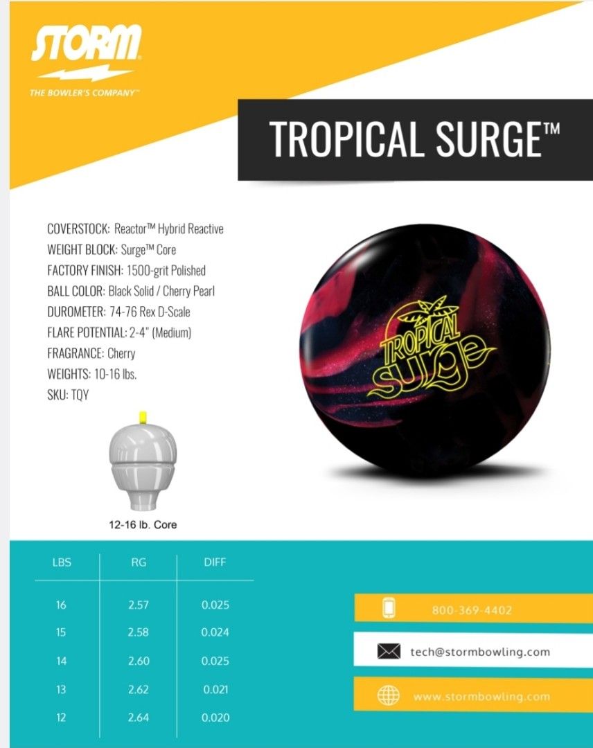 14lbs Storm tropical surge bowling ball, Sports Equipment, Sports