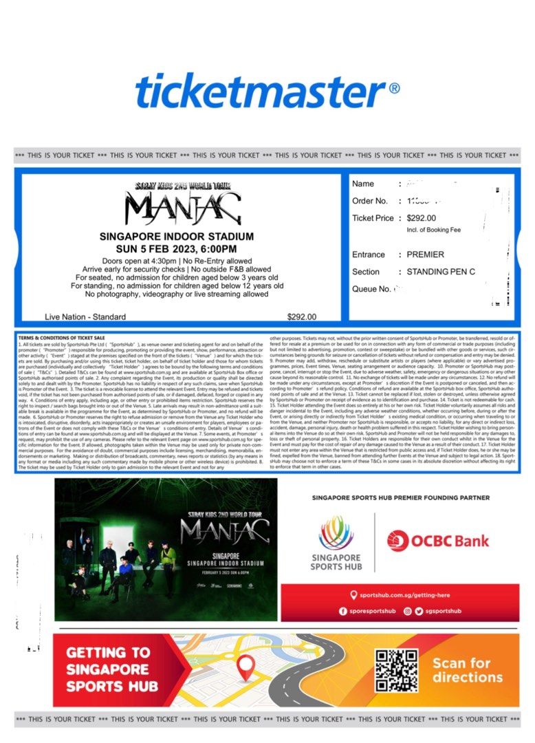 WTS Stray Kids Concert Ticket Pen C Standing, Tickets & Vouchers, Event Tickets on Carousell