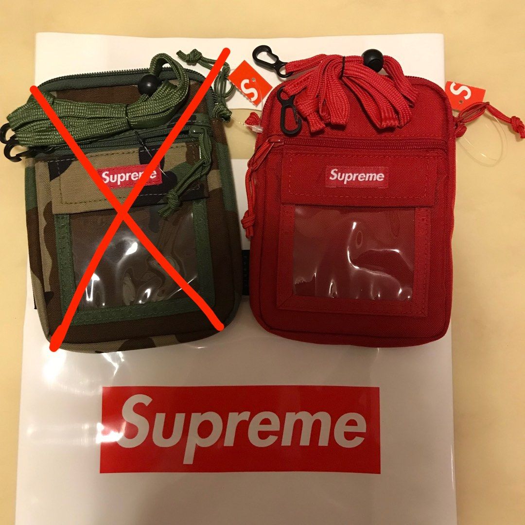 Supreme SS19 utility pouch (camo / red) 斜孭袋仔, 男裝, 袋