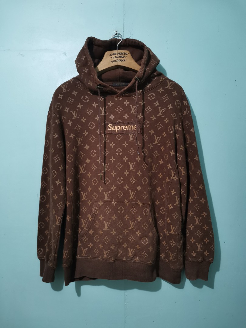 supreme lv hoodie brown