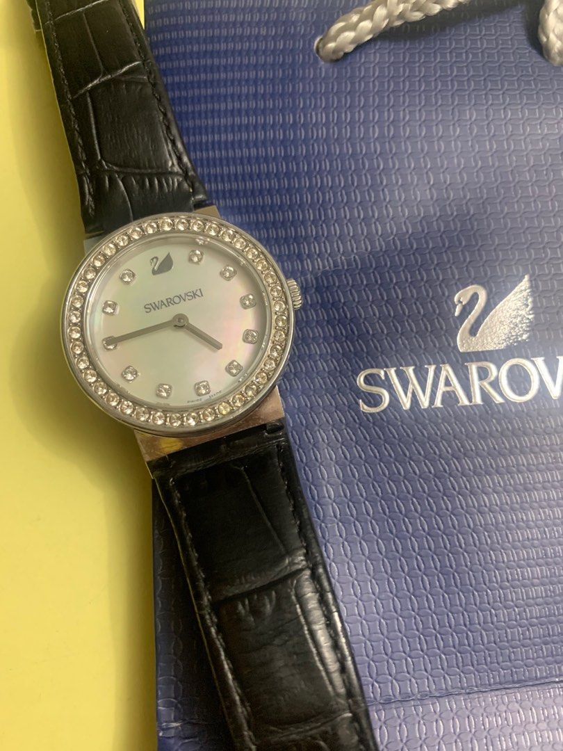 Swarovski Lovely Crystal Black Dial Silver Steel Strap Watch for Women - 1160305