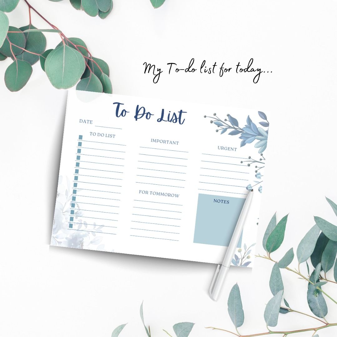 To do list printable blue flower landscape letter a4 daily planner