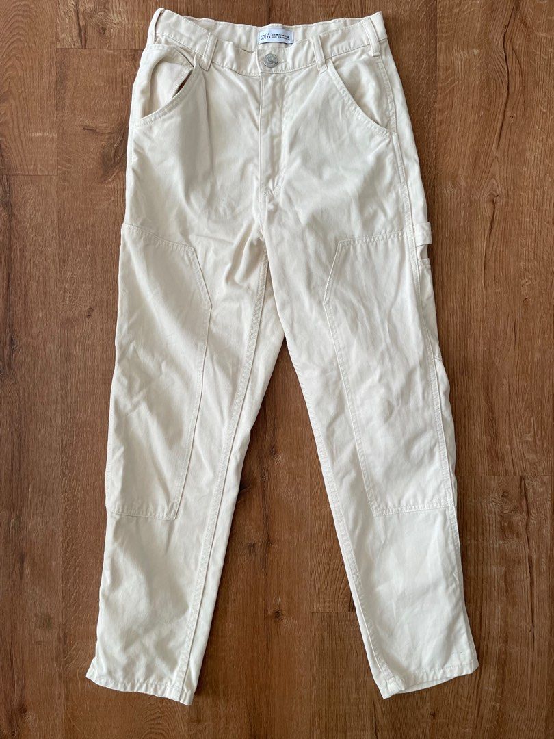 Zara Cream Cargo Pants, Women's Fashion, Bottoms, Jeans & Leggings on