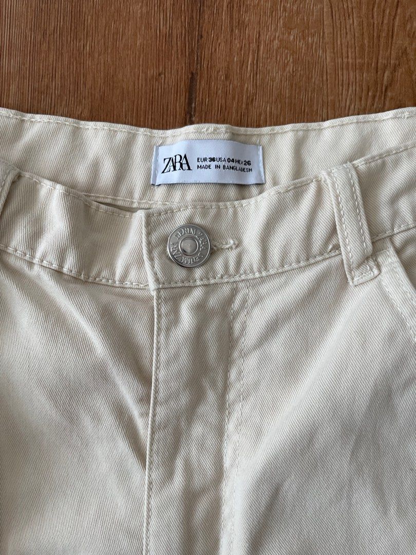 Zara Cream Cargo Pants, Women's Fashion, Bottoms, Jeans & Leggings on