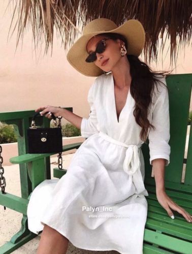 Zara Long White Linen Dress, Women'S Fashion, Dresses & Sets, Dresses On  Carousell