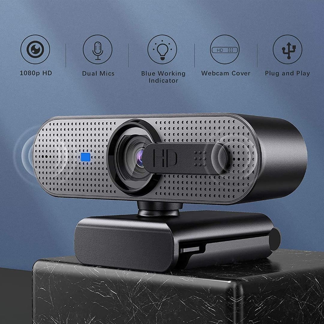 1328) JELLY COMB USB Computer cam with Tripod Set 1080P cam with Auto Focus, Cover and