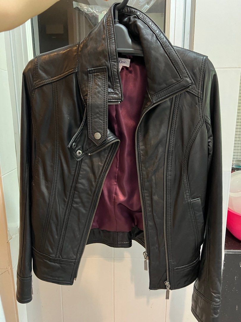 Authentic Calvin Klein Full Leather Jacket, Women's Fashion, Coats, Jackets  and Outerwear on Carousell