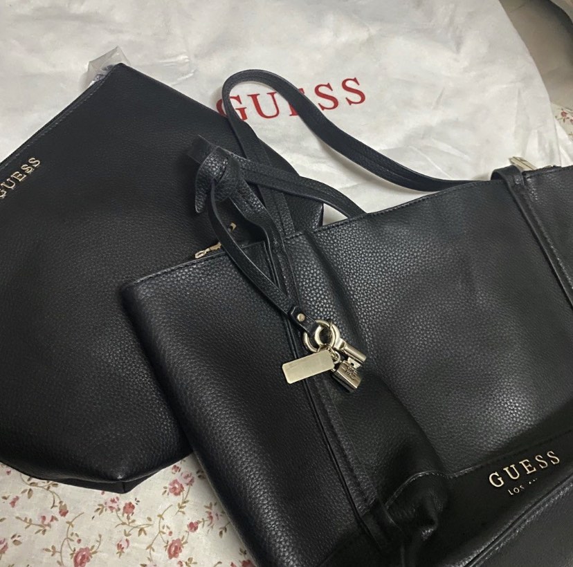 AUTHENTIC GUESS Heidi 2 in 1 Tote Bag in Black Set with
