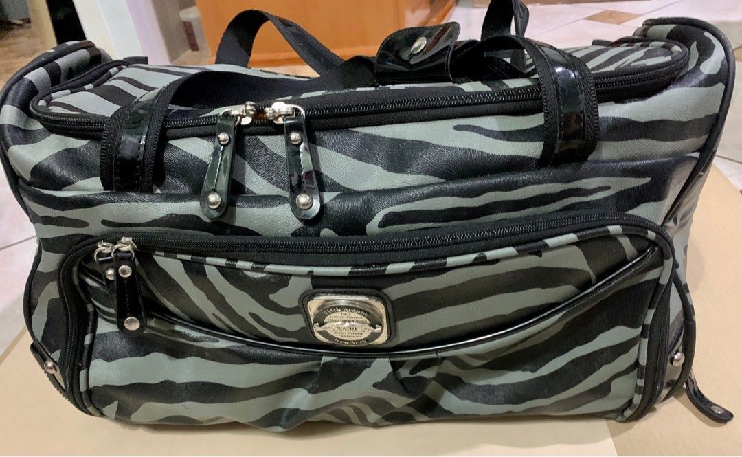 AUTHENTIC KATHY VAN ZEELAND BLACK AND GRAY ZEBRA CARRYON ROLLING