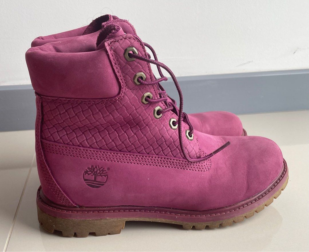 Purple timberland store boots