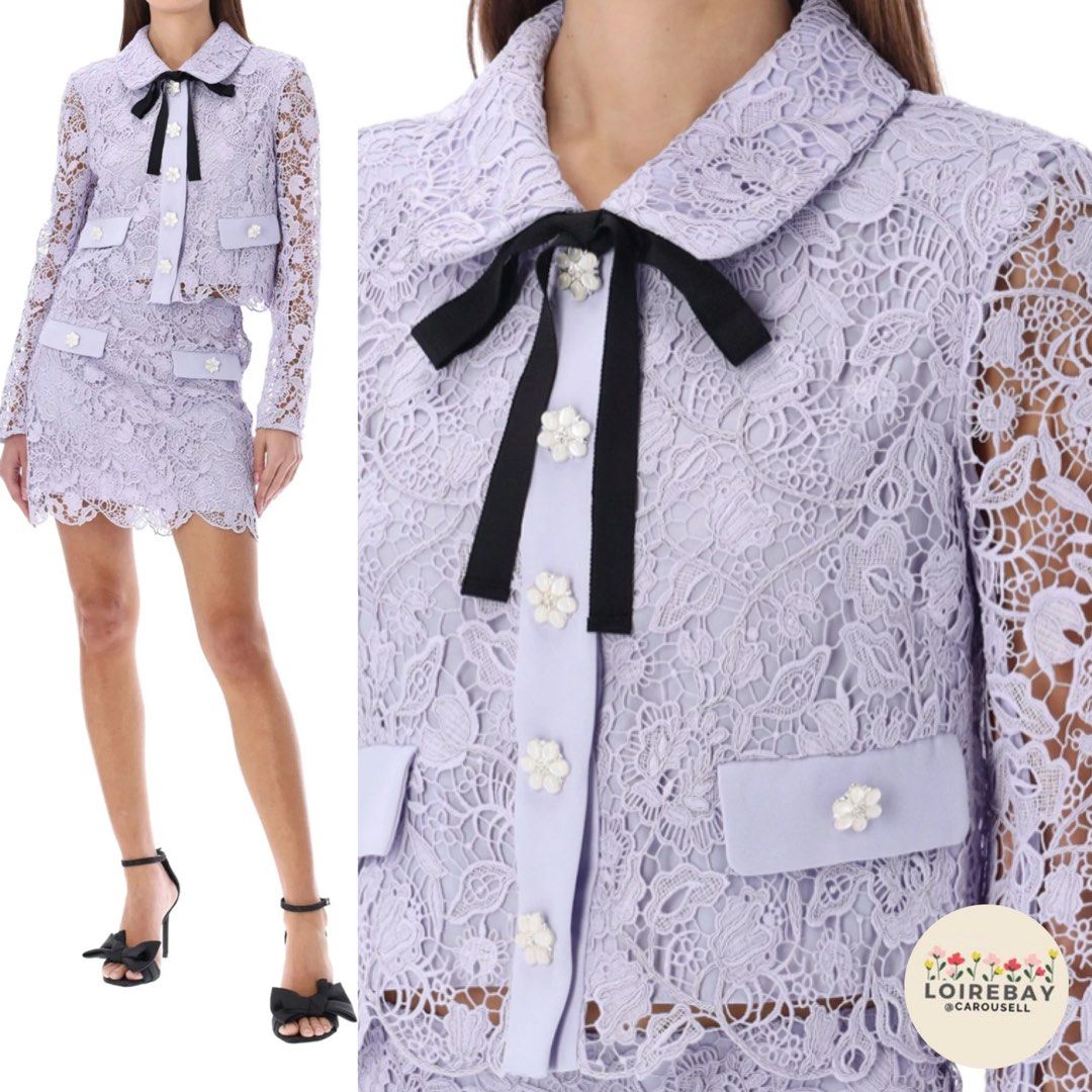 BNWT Self Portrait bow detailed lace jacket top blouse and mini skirt lilac light purple