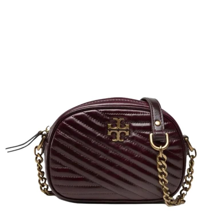 Kira chevron glazed leather bag in Fig