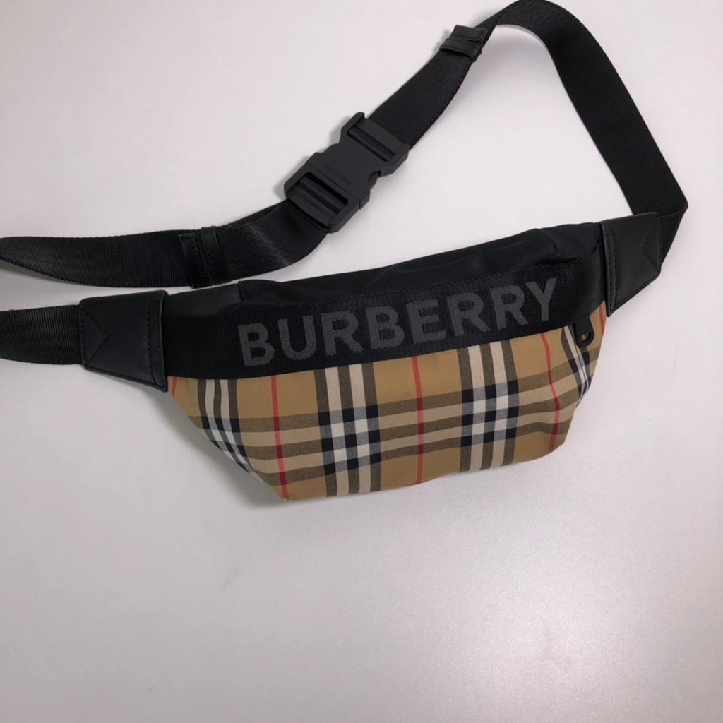 BRB Medium Vintage Check Fanny Leather Bum Bag With Logo And Leather Trims,  Men's Fashion, Bags, Sling Bags on Carousell