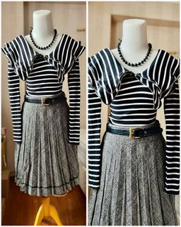 B/W Stripe Wide Collar Top | Cute Korean Top