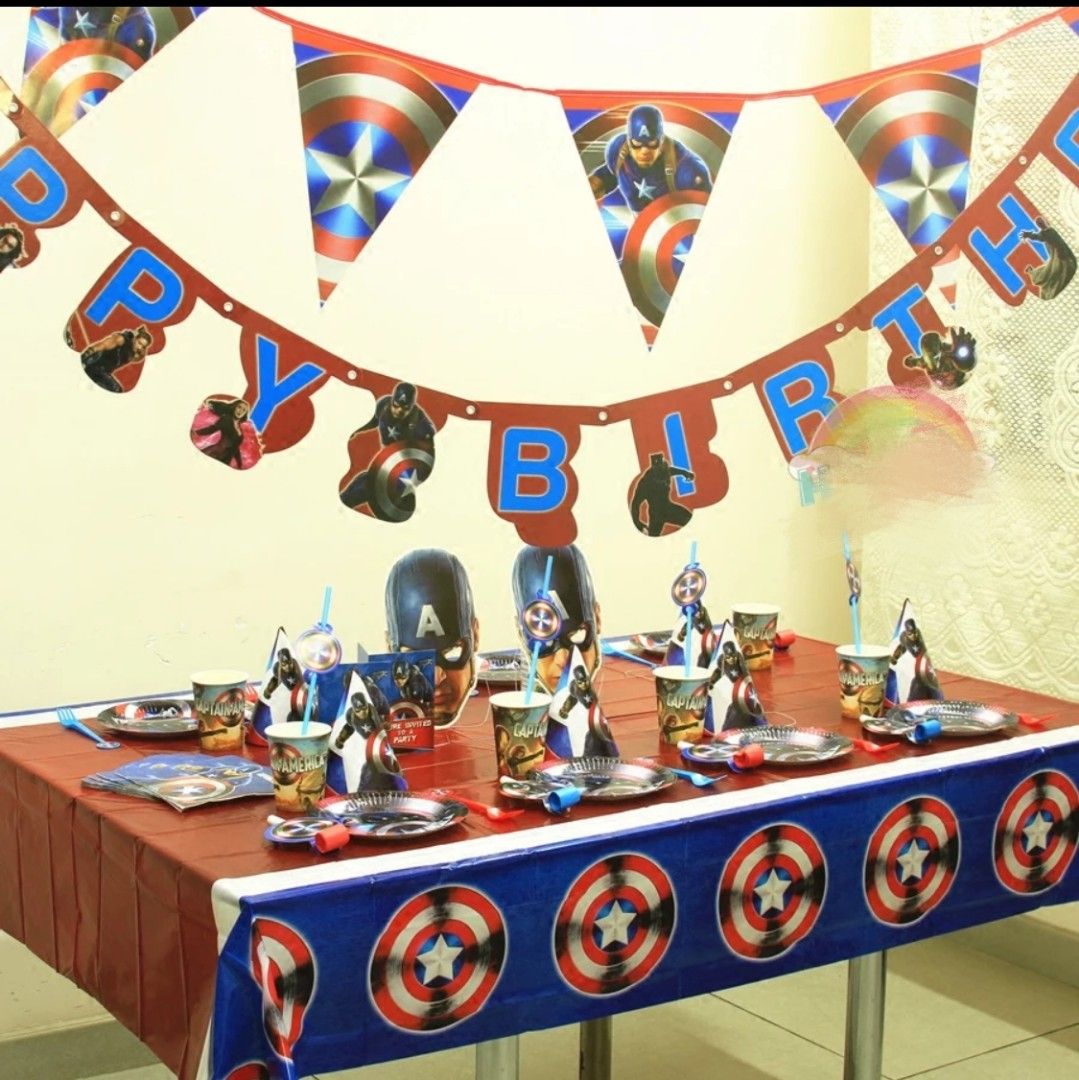 Captain America Paper Plates plate Happy Birthday Banner Marvel