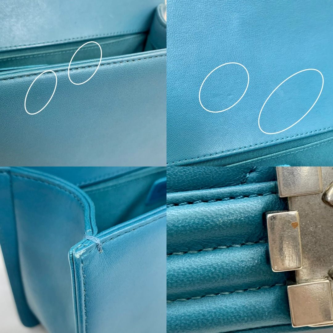 CHANEL BOY LAMBSKIN BLUE 25 MEDIUM NO.19 NO CARD SHOULDER BAG 237001380