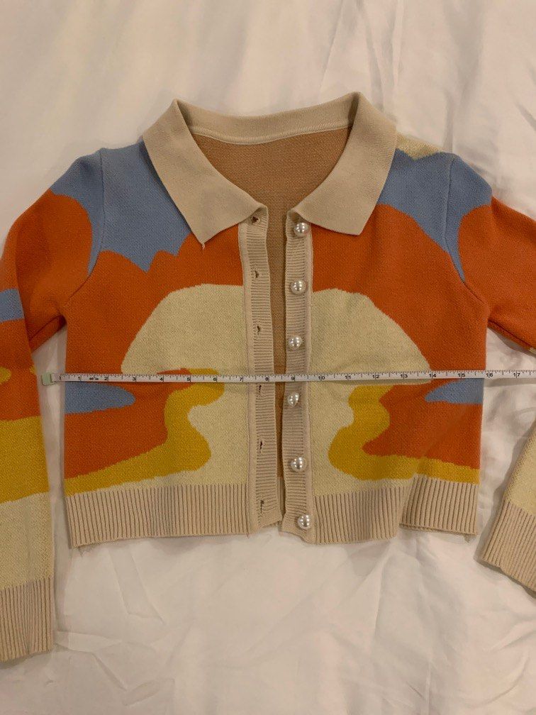C M Yellow Colorful Orange Retro Style Painted Cardigan Lisa Women s Fashion Coats Jackets and Outerwear on Carousell