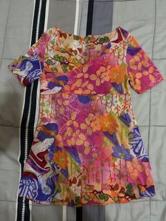 Colorful Vibrant Floral Sheer Top V Neck