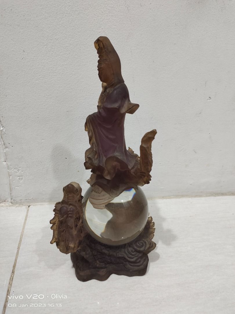 Dewi Kwan Im Fiber Naga Kuno Jadul Antik, Antik, Pajangan di Carousell