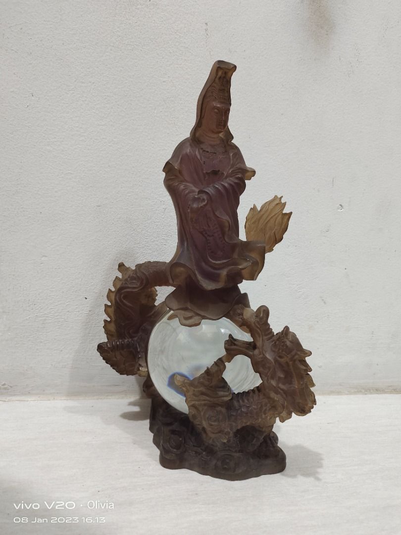 Dewi Kwan Im Fiber Naga Kuno Jadul Antik, Antik, Pajangan di Carousell