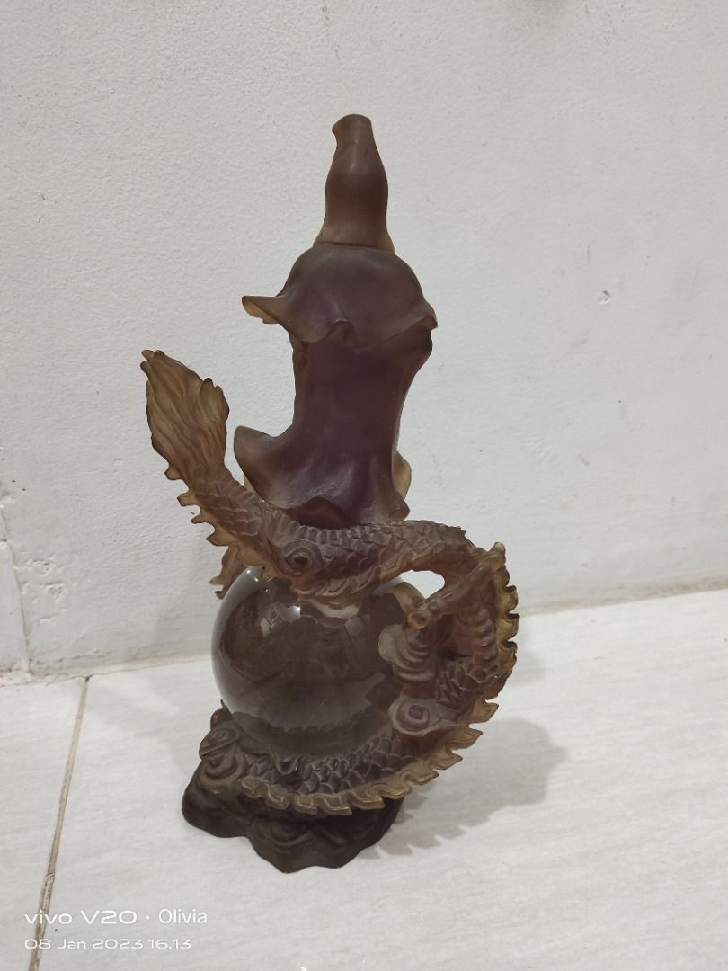 Dewi Kwan Im Fiber Naga Kuno Jadul Antik, Antik, Pajangan di Carousell