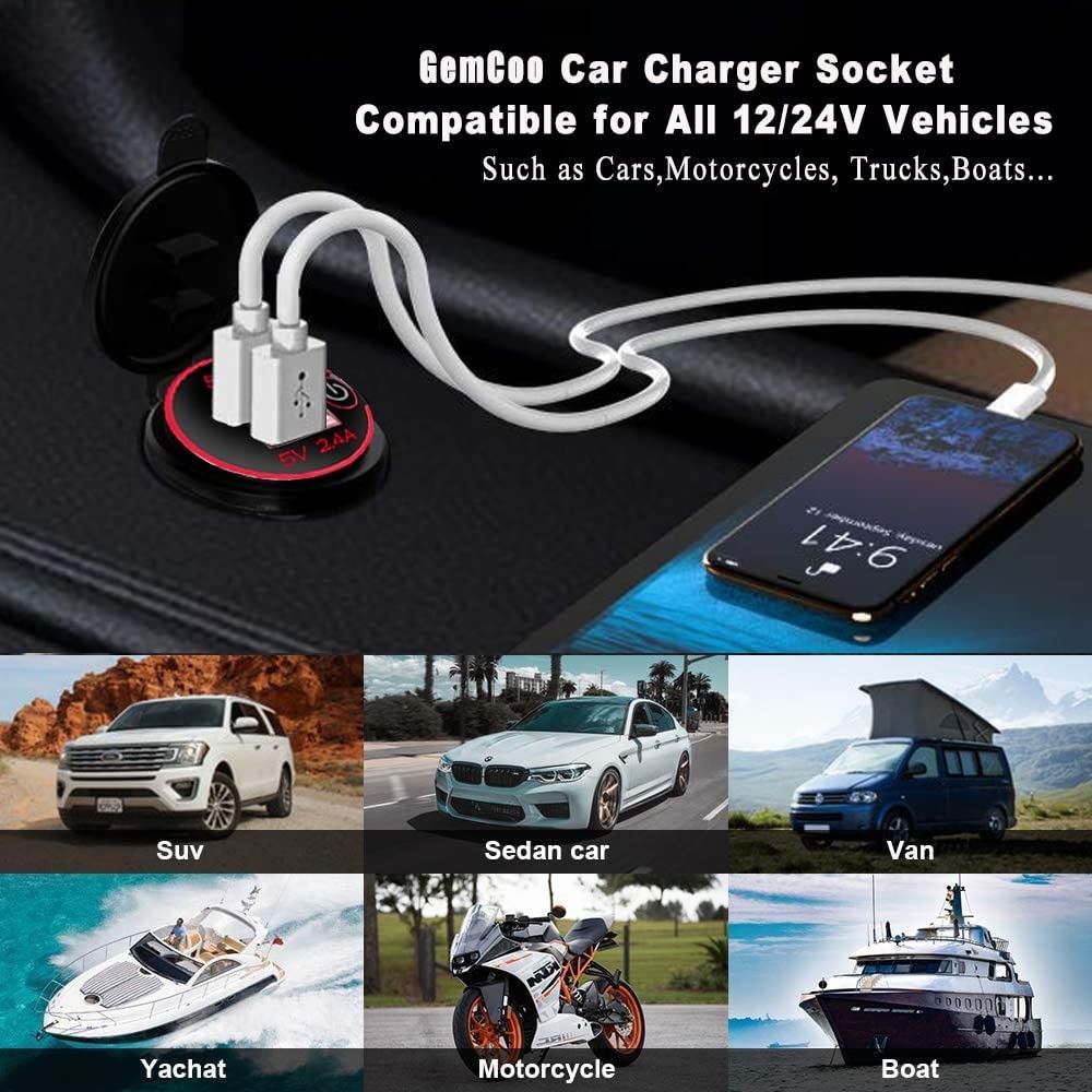 12V charger (USB-A)  for car, boat and caravan
