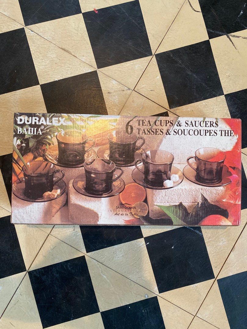 Duralex 6 Teacups and Saucers (Category: Other Kitchenware & Tableware) located in Makati City. Submitted by prelovedbykbb (Listing ID 1211907832, Image 1). Description: - wasn’t able to use this - still comes with its original box and packaging - sulit price!.