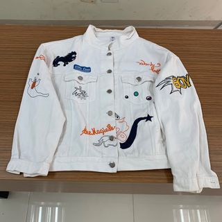 Embroidered White Denim Jacket