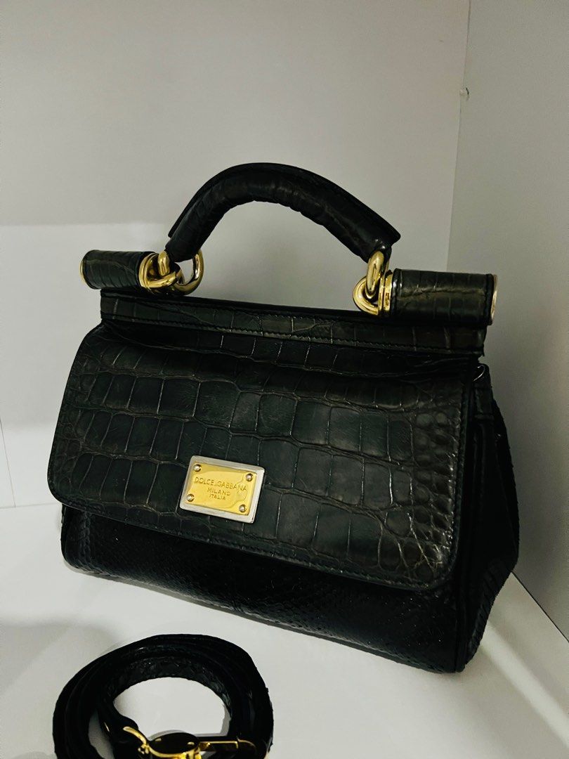 Dolce & Gabbana - Sicily Large Python Flap Leather Black