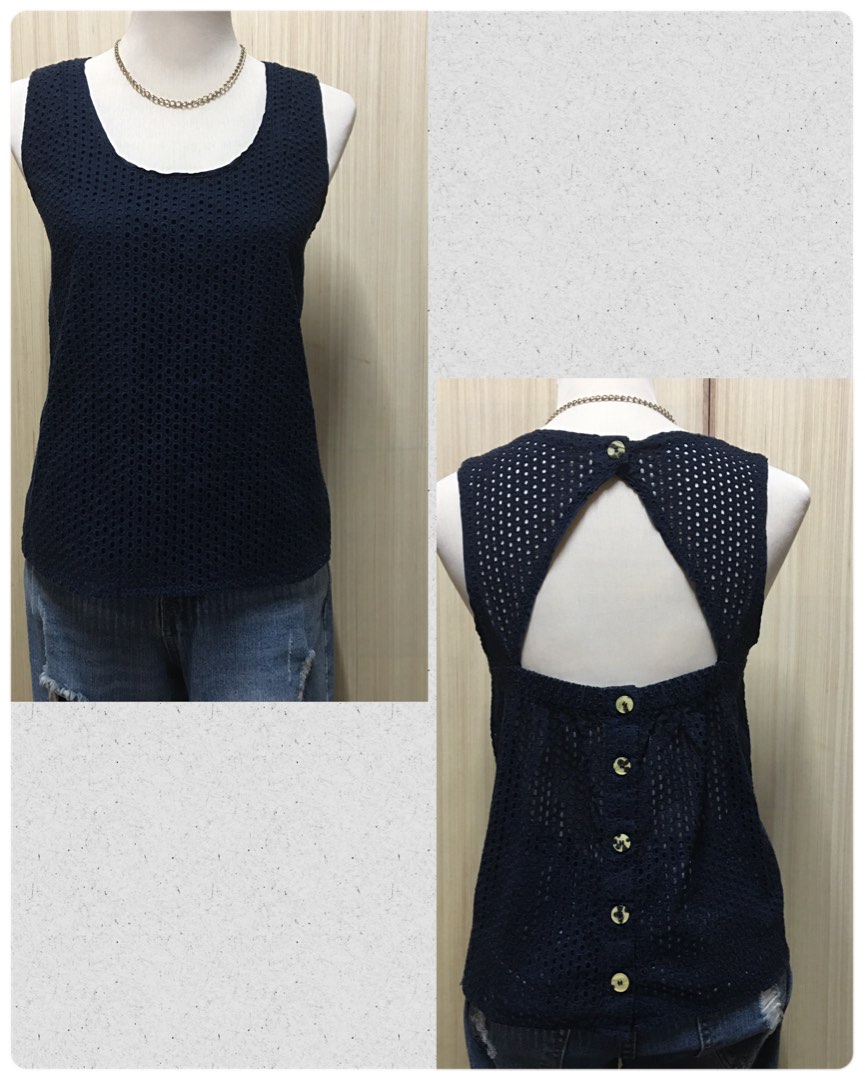 Navy Eyelet Tee
