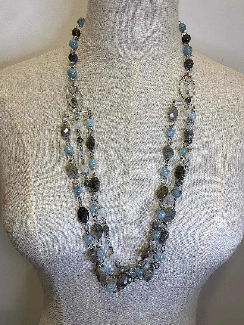 Genuine Labradorite and Aquamarine Necklace Women s Fashion