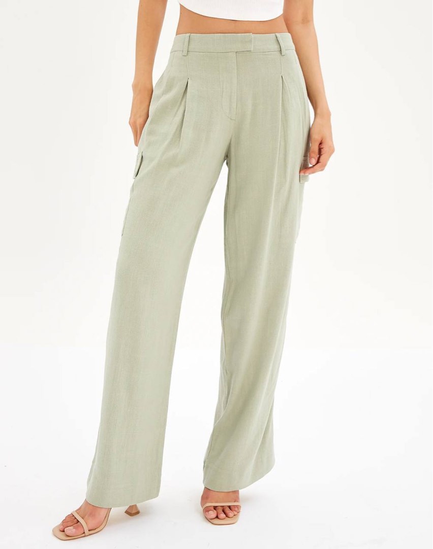 glassons linen wide leg cargo pants, Women's Fashion, Bottoms, Other