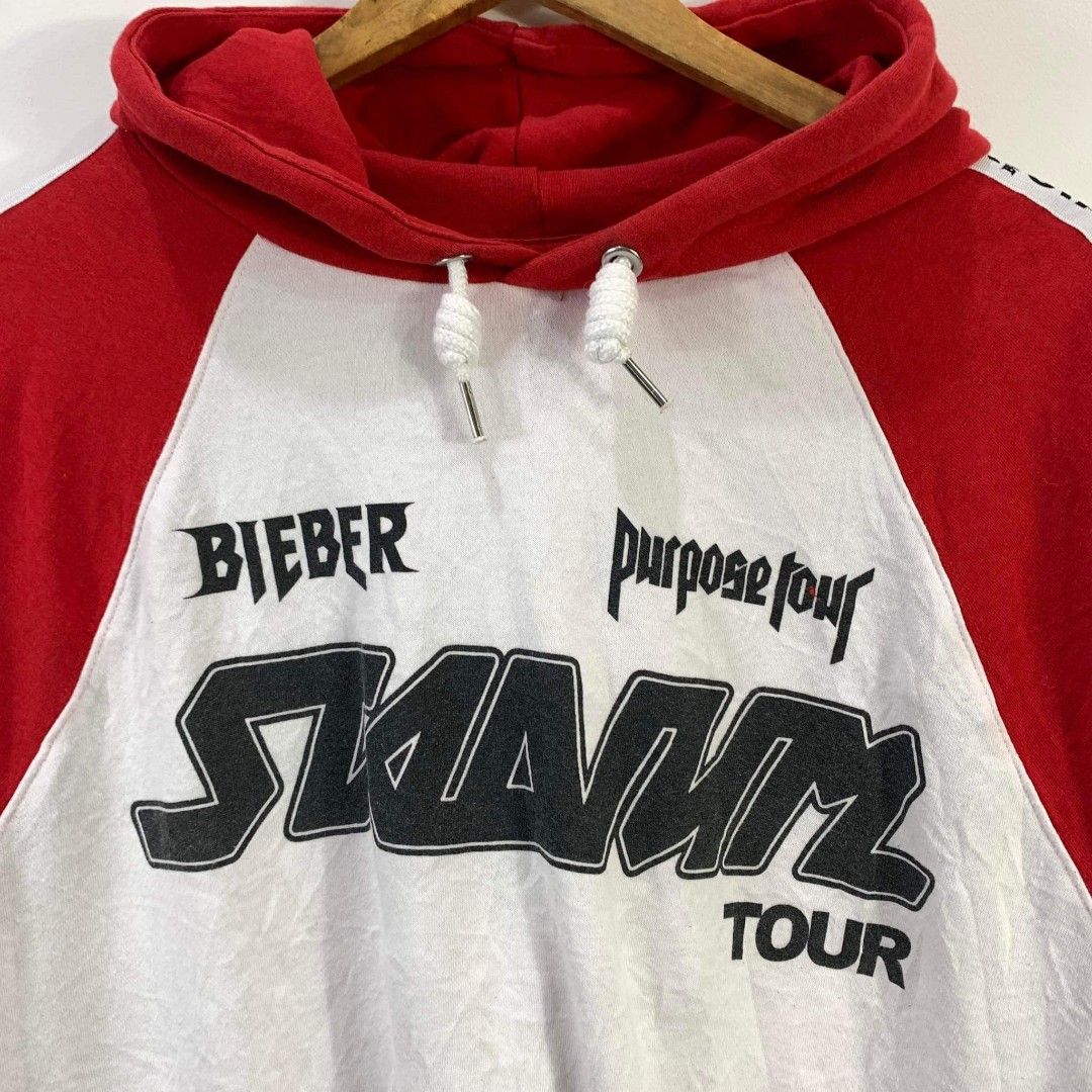 H M Justin Bieber Stadium World Tour Hoodie Red White Men s Fashion Tops Sets Hoodies on Carousell