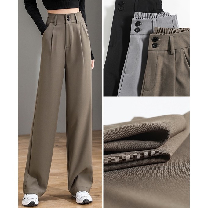 Silk Women Wide Leg Pants Korean Style High Waist Drape Loose Straight  Casual Pants, Women's Fashion, Bottoms, Other Bottoms on Carousell