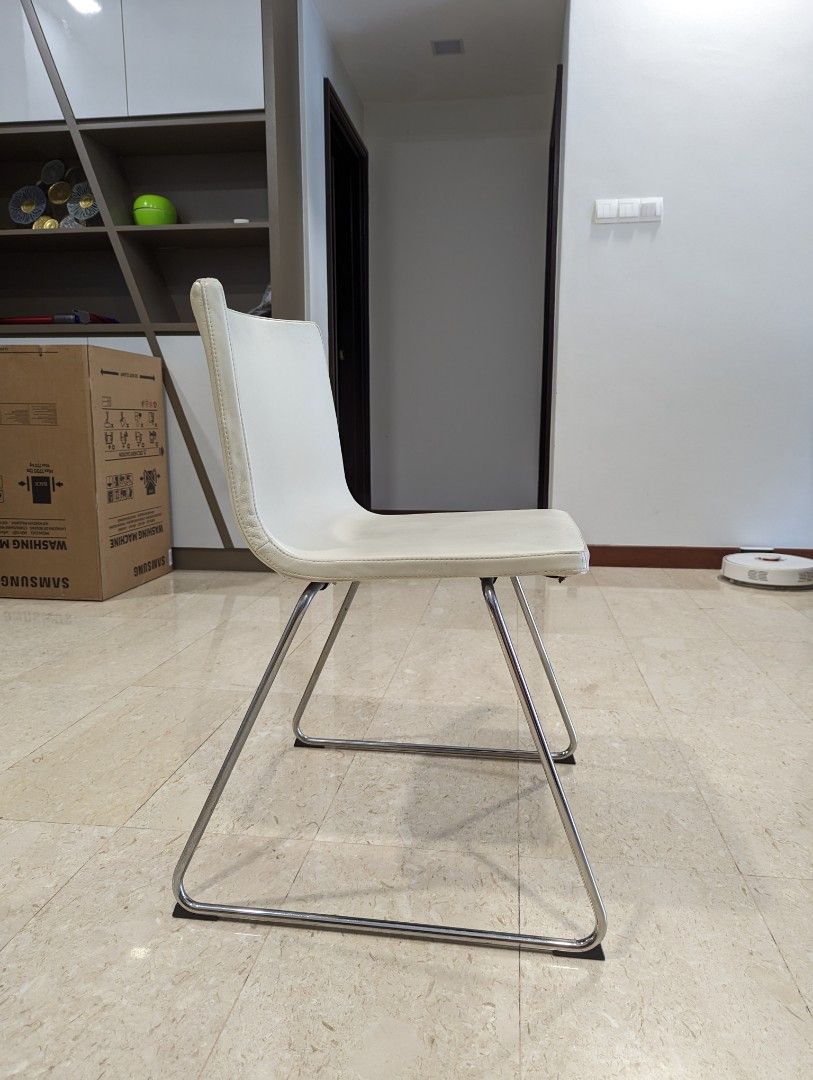 Ikea Bernhard Off-White Leather Dining Chair, Furniture & Home Living, Furniture, Chairs on ...