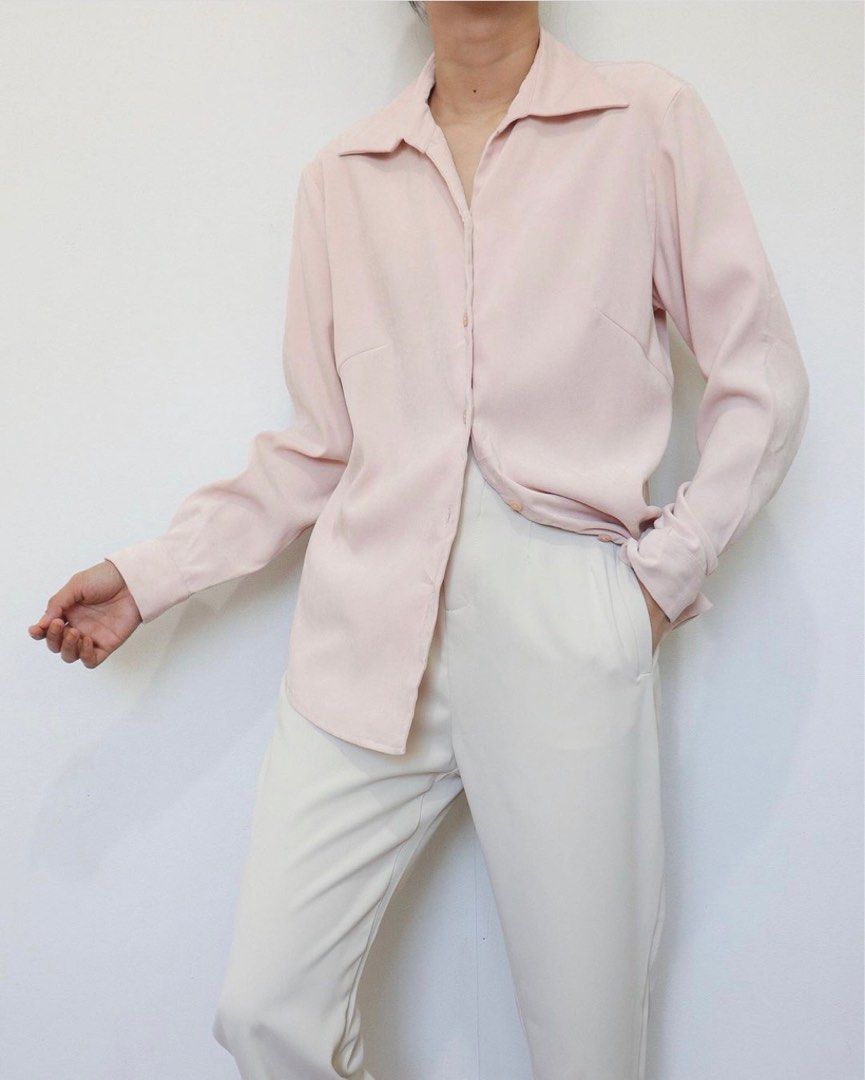 Light Pink Button Down Top, Women's Fashion, Tops, Longsleeves on Carousell