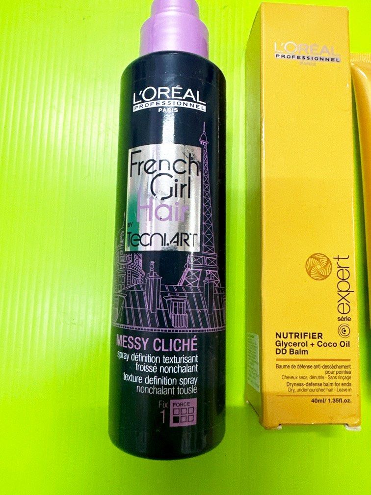 Loreal French girl hair texture definition styling spray nutrifier glycerol  + coco oil dd leave in hair treatment balm, Beauty & Personal Care, Hair on  Carousell