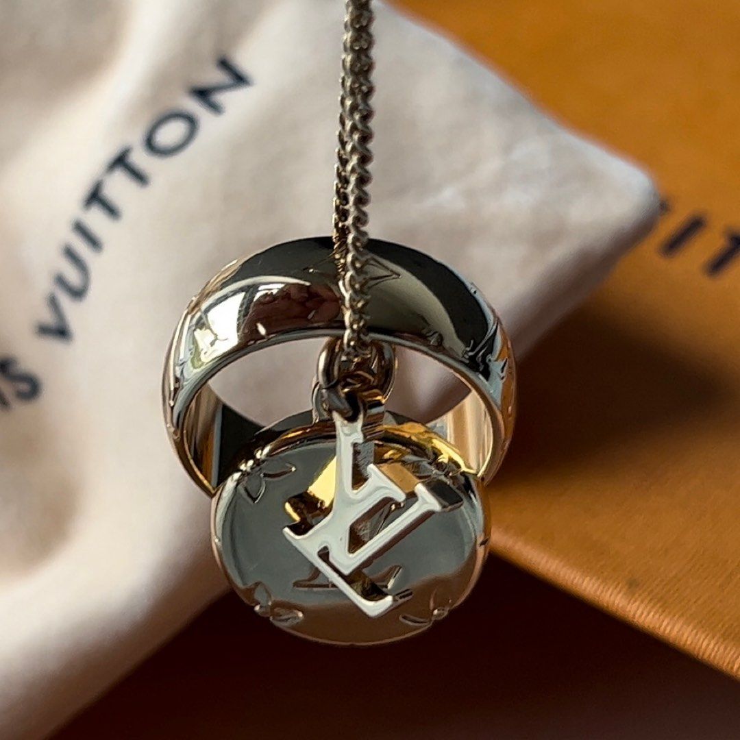LOUIS VUITTON Necklace M62485 Monogram Charms Ring Logo Silver