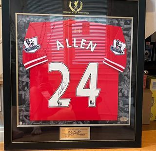 Match worn, signed and framed Liverpool Shirt