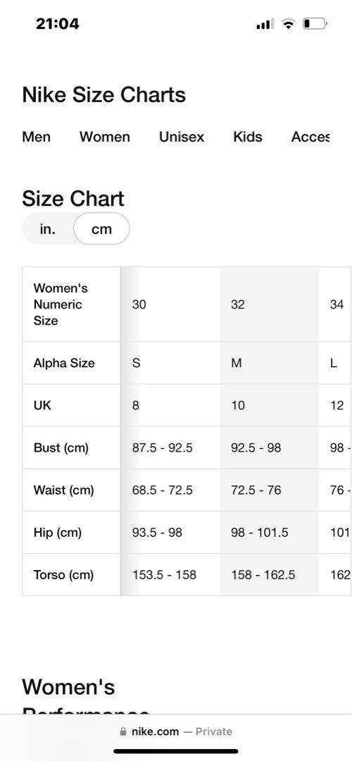 nike one piece swimsuit size chart