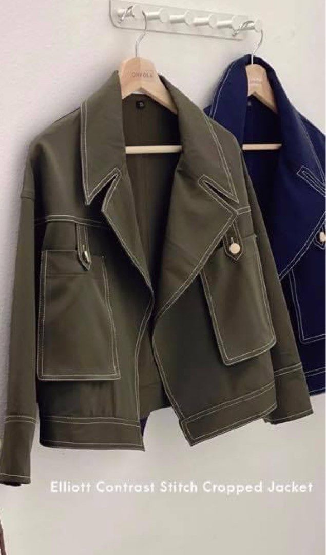 🥨Ohvola Elliot Contrast Stitch Cropped Jacket (Black) BNWT Size XS